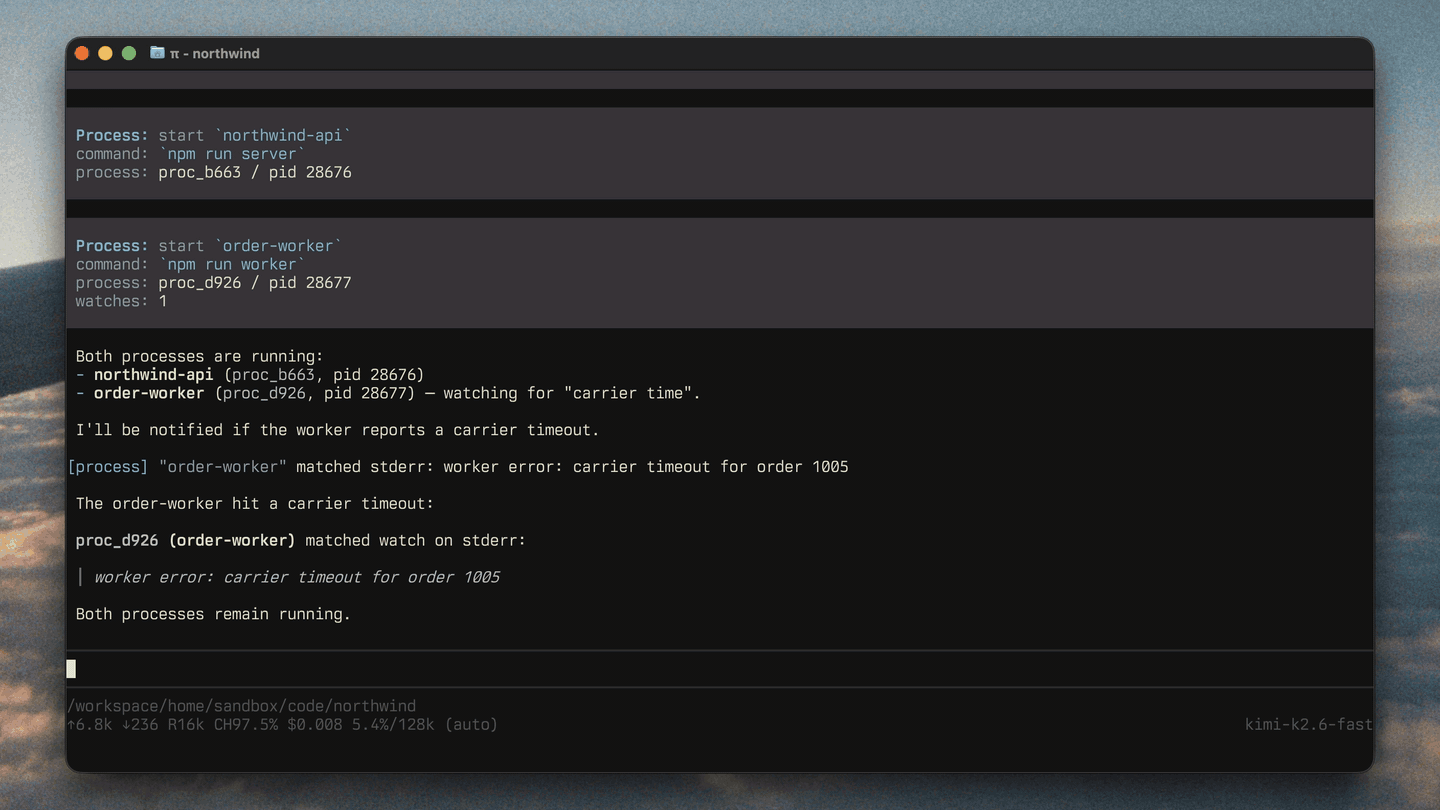 Open the log overlay and inspect output
